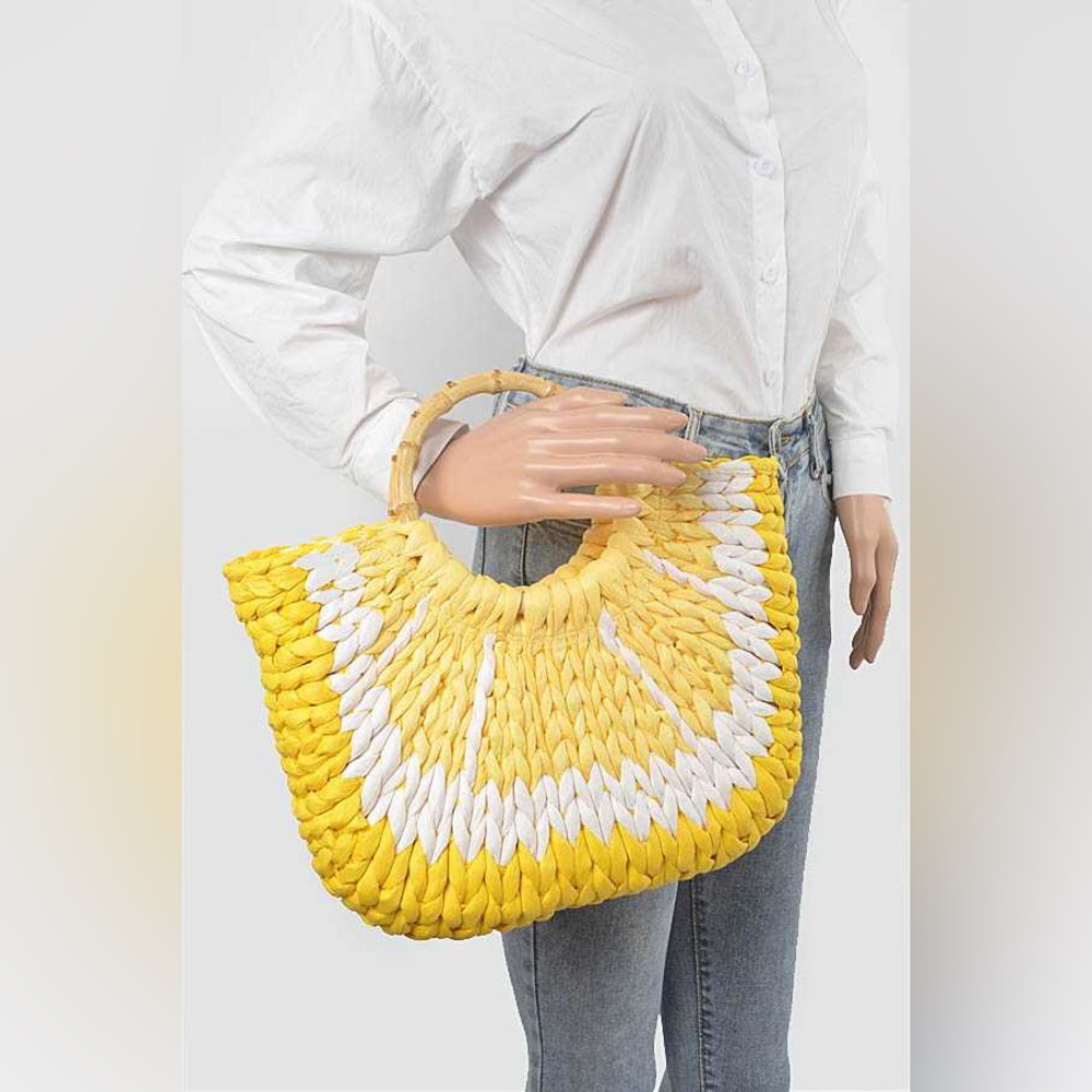 Yellow Lemon Straw Tote Bag - Picture 2 of 5